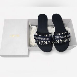 Dior Black and White Christian Dior Logo Slide Sandals